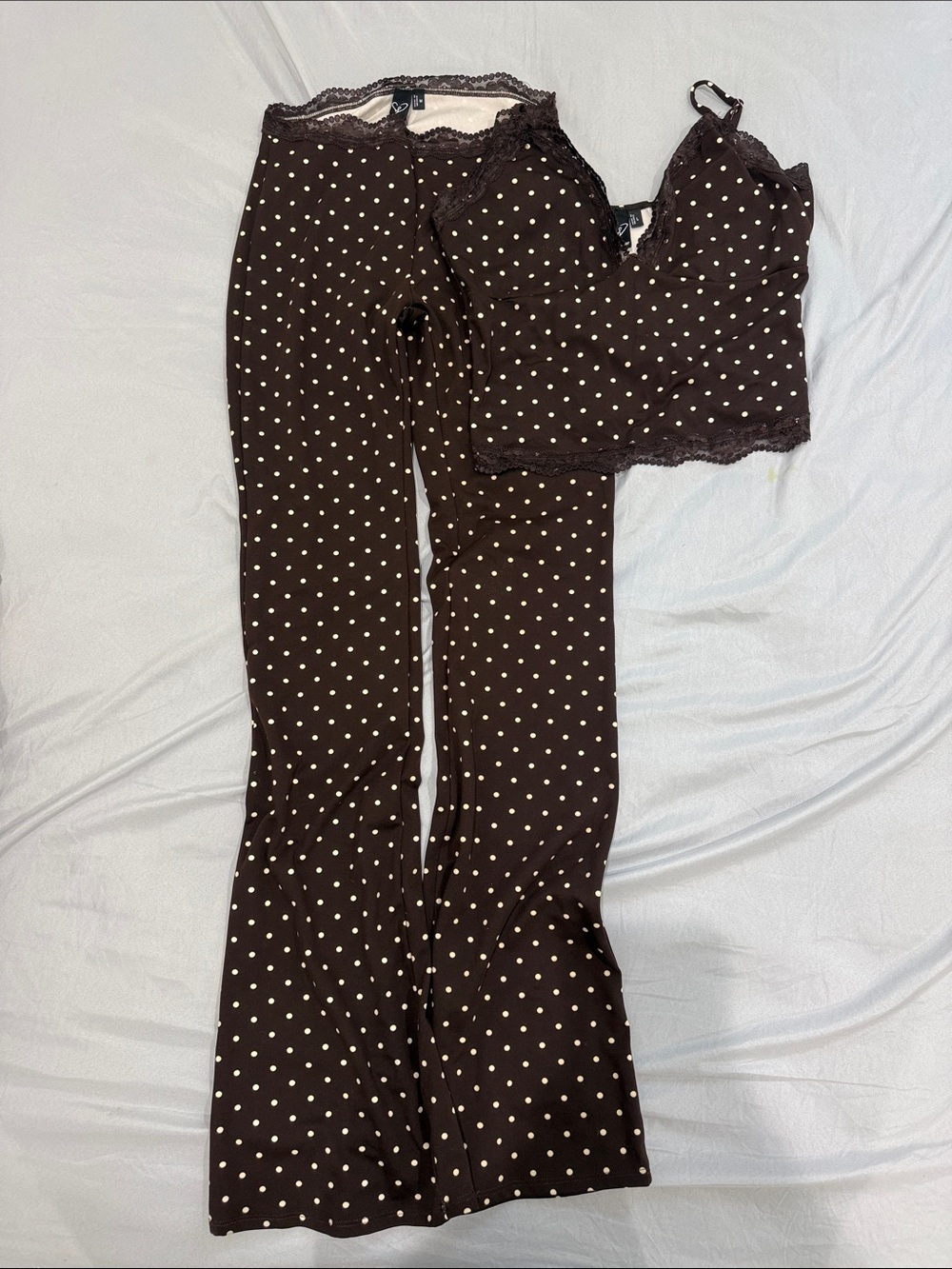 Windsor Brown Polka Dot Boot Cut Pajama Pants & Cami Set